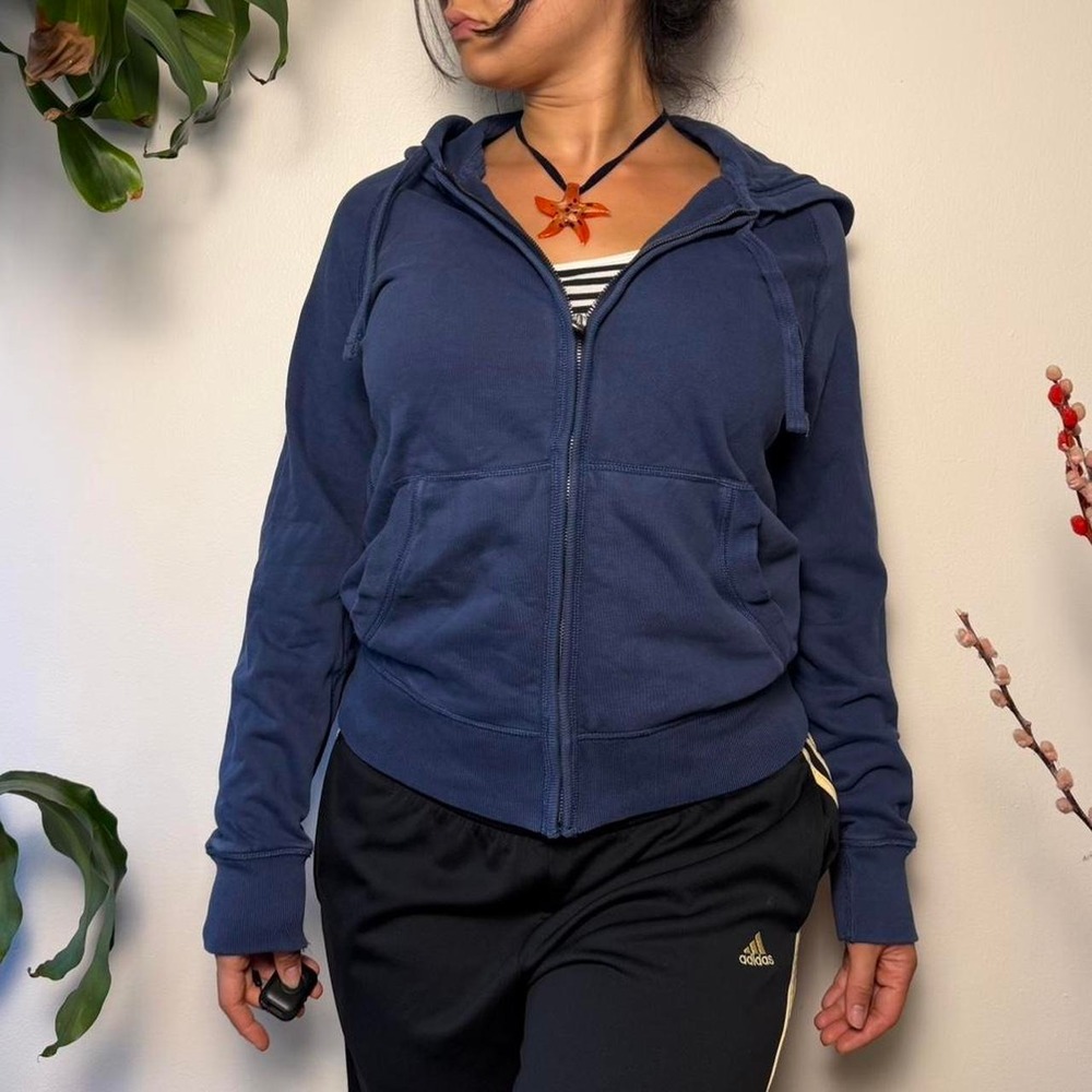 Vintage Gap Navy Blue 100% Cotton Zip Up Hoodie Sweatshirt Small